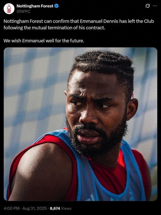 下载-官方:诺丁汉森林与27岁前锋丹尼斯提前一年解约