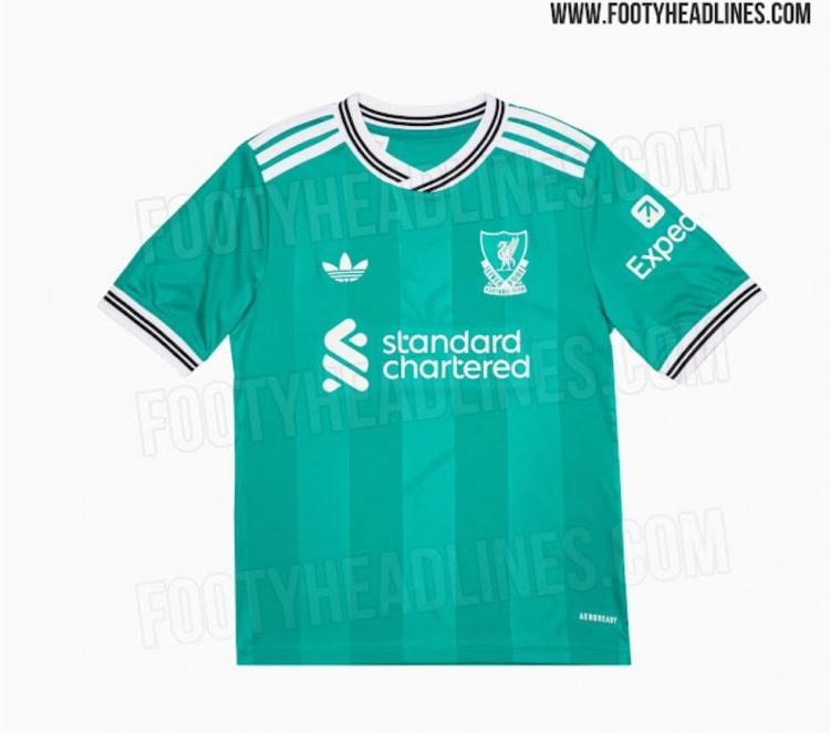 体育直播-利物浦25-26赛季第三球衣曝光:海绿色+现代化经典队徽